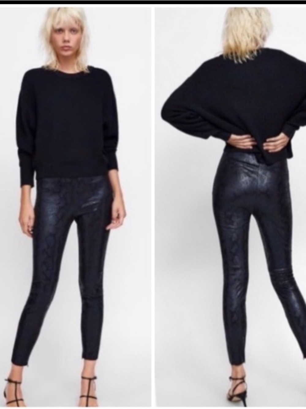 Zara Black Faux-Leather Snake-Print Leggings